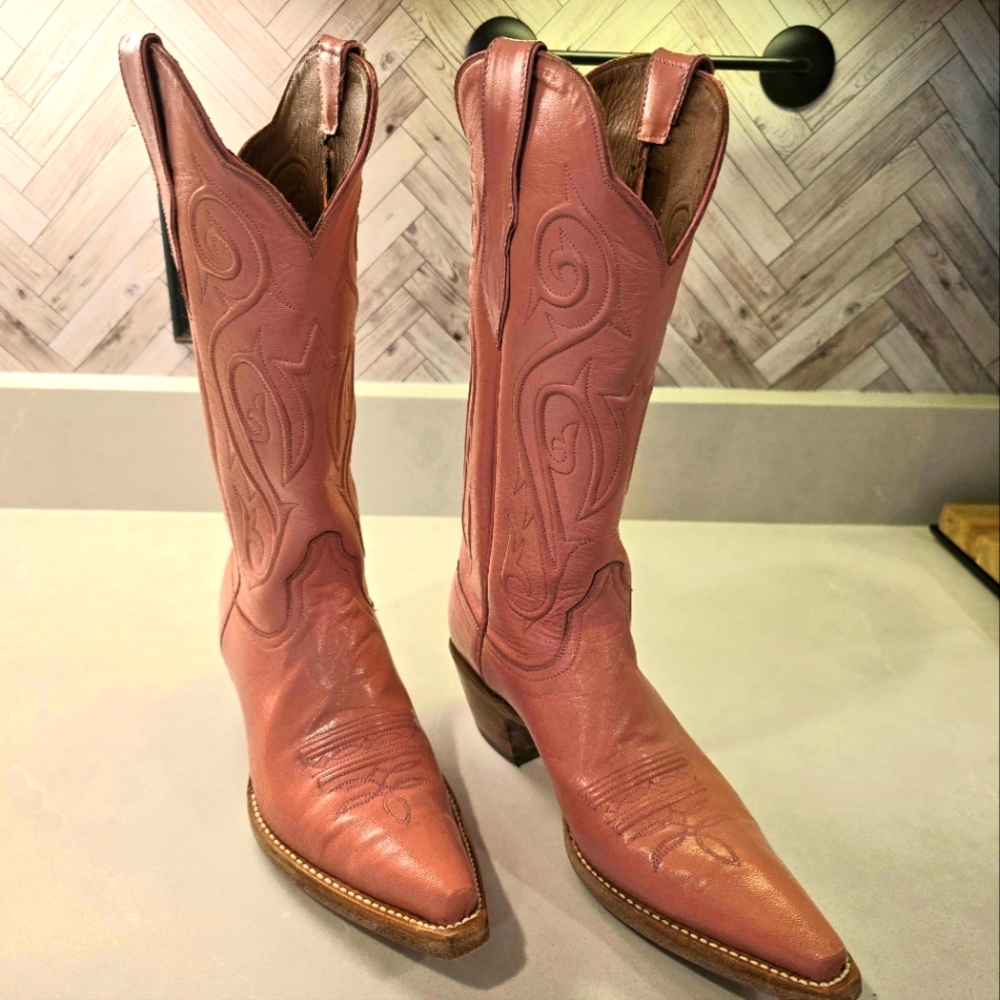 Black Jack Women's Goat Leather Cowgirl Boots - Pink 8B